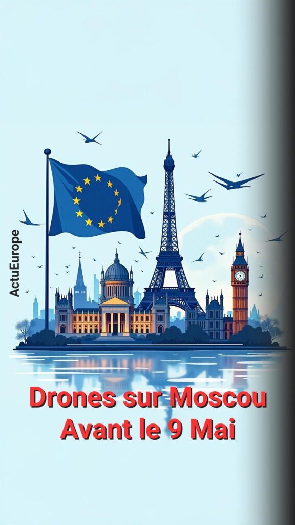 Moscou visée par une attaque massive de drones ukrainiens à la veille des cérémonies du 9 mai, aéroports fermés et tensions accrues.